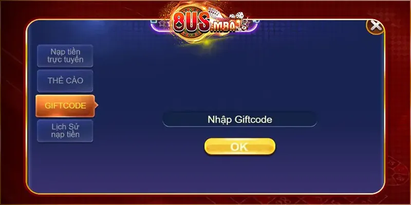 Người chơi chọn Giftcode và OK